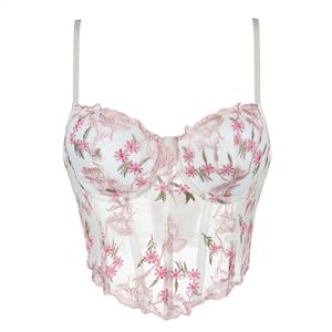 vintage corset top, floral embroidered top, mesh sheer top, lace bustier, back lace-up corset, romantic top, women's lingerie top, festival outfit, date night top, layering piece, see-through top, embroidered bustier, Y2K fashion, boudoir top, corset lace-up top #N23941