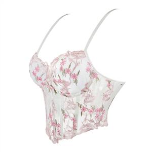 Vintage Floral Embroidered Mesh Corset Top N23941