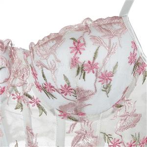 Vintage Floral Embroidered Mesh Corset Top N23941