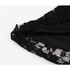 Sexy Gothic Style Solid Black Floral Lace Flared Sleeve High Waist Knee-length Dress N19404