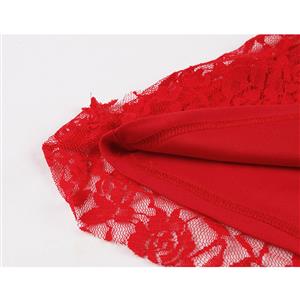 Sexy Gothic Style Solid Red Floral Lace Flared Sleeve High Waist Knee-length Dress N20827