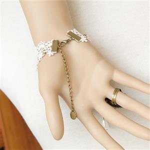 Vintage Floral Lace Wristband Beads Embellishment Bracelet with Ring J17828