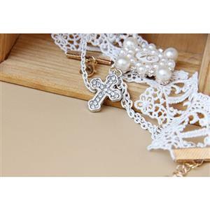 Vintage Floral Lace Wristband Pearls Embellishment Bracelet with Ring J17830