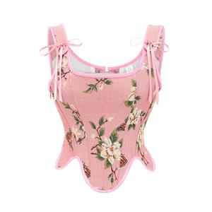 Women's Summer Vintage Floral Renaissance Corset Top for Women Y2k Tops Sleeveless Drawstring Crop Top N23449