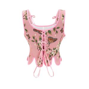 Women's Summer Vintage Floral Renaissance Corset Top for Women Y2k Tops Sleeveless Drawstring Crop Top N23449