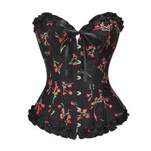 Victorian Gothic 8 Plastic Boned Ruffle Waist Cincher Body Shaper Overbust Corset N22509