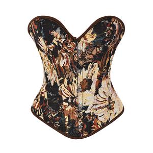 Victorian Gothic 12 Plastic Boned Printed Flower Cincher Body Shaper Overbust Corset N22613