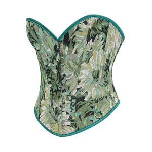 Victorian Gothic 12 Plastic Boned Printed Flower Cincher Body Shaper Overbust Corset N23593
