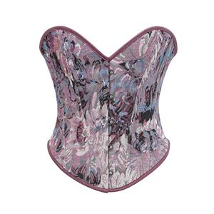 Steampunk Floral Corset, Sexy Gothic 12 Plastic Boned Corset, Steampunk Strapless Bodyshaper Waist Cincher Corset, Vintage Gothic Floral Overbust Corset, Steampunk Cosplay Party Corset, #N23594