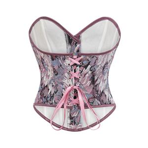 Victorian Gothic 12 Plastic Boned Printed Flower Cincher Body Shaper Overbust Corset N23594