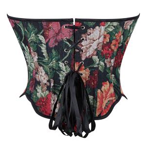 Vintage Floral Print Bustier with Front Snaps and Back Lace-Up, Adjustable Corset Top N23860