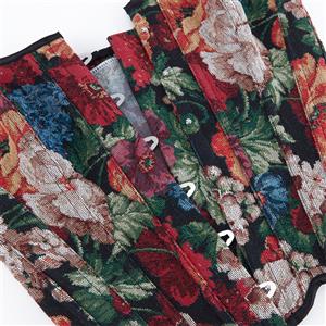 Vintage Floral Print Bustier with Front Snaps and Back Lace-Up, Adjustable Corset Top N23860