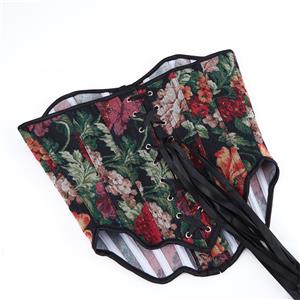 Vintage Floral Print Bustier with Front Snaps and Back Lace-Up, Adjustable Corset Top N23860