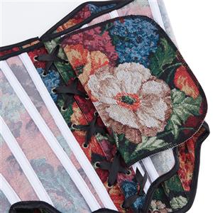 Vintage Floral Print Bustier with Front Snaps and Back Lace-Up, Adjustable Corset Top N23860