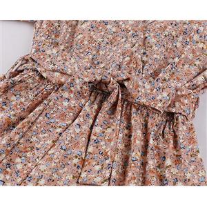 Vintage Floral Print Surplice Neckline Flare Sleeve Rockabilly Party Tiered Dress with Belt N22100