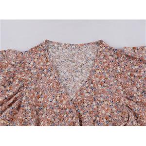 Vintage Floral Print Surplice Neckline Flare Sleeve Rockabilly Party Tiered Dress with Belt N22100