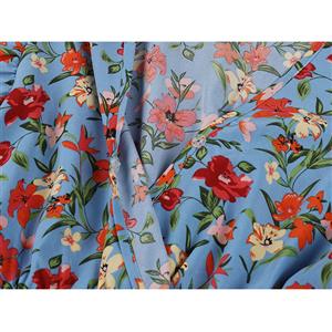 Vintage Floral Print Surplice Neckline Flare Sleeve Rockabilly Party Tiered Dress with Belt N22101