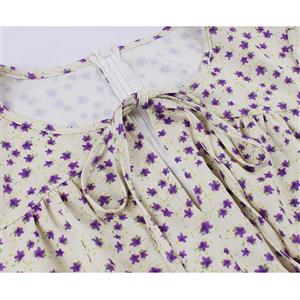 Fashion Floral Print Round Neckline Lace-up Short Sleeve High Waist Summer Swing Dress N22262