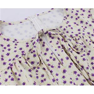 Fashion Floral Print Round Neckline Lace-up Short Sleeve High Waist Summer Swing Dress N22262