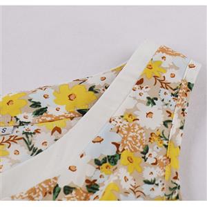 Vintage Floral Print Round Neckline Sleeveless Buttons High Waist Rockabilly A-line Dress N22094