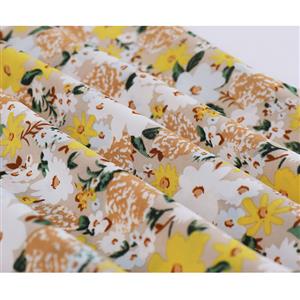 Vintage Floral Print Round Neckline Sleeveless Buttons High Waist Rockabilly A-line Dress N22094