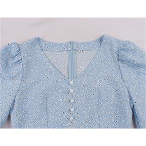 Vintage Floral Print V Neckline 3/4 Sleeve Front Button High Waist Tea Party Midi Dress N21587