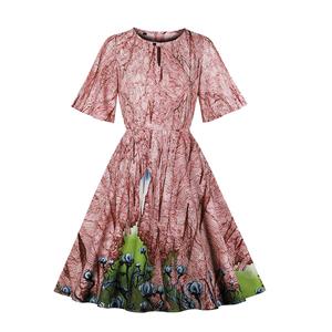 Fashion Casual Printed Half Sleeve High Waist Midi Dress N19518