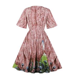 Fashion Casual Printed Half Sleeve High Waist Midi Dress N19518