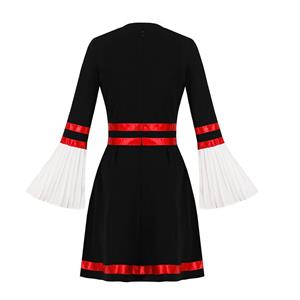 Fashion Lapel Flared Sleeve Striped High Waist Party Midi Dress N19519