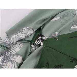 Vintage Floral Printed V Neck Side Tying Long Sleeve Party Swing Dress N19523
