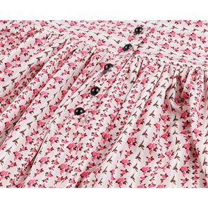 Vintage Pink Floral Print V Neck Sleeveless High Waist Swing Dress N18667