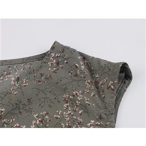 Vintage Floral Print V Neck Sleeveless Front Button High Waist Summer Swing Dress N20437