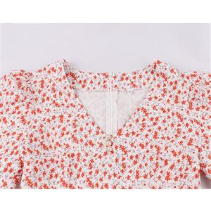Vintage Floral Print V Neckline Short Sleeves High Waist Summer Tea Party A-line Dress N21721