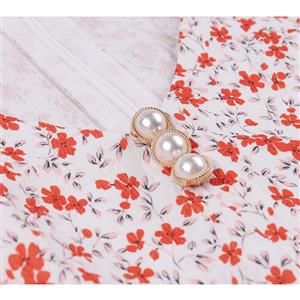 Vintage Floral Print V Neckline Short Sleeves High Waist Summer Tea Party A-line Dress N21721