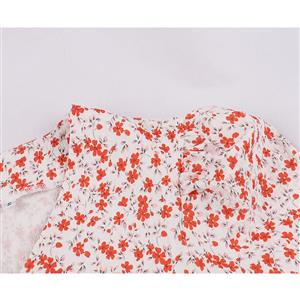Vintage Floral Print V Neckline Short Sleeves High Waist Summer Tea Party A-line Dress N21721