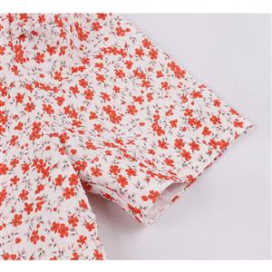 Vintage Floral Print V Neckline Short Sleeves High Waist Summer Tea Party A-line Dress N21721