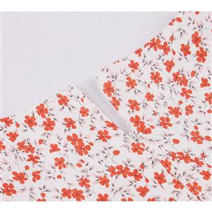 Vintage Floral Print V Neckline Short Sleeves High Waist Summer Tea Party A-line Dress N21721