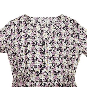 Fashion Floral Print V Neckline Short Sleeves High Waist Summer Casual A-line Dress N21725