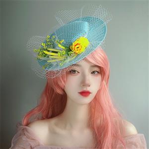 Vintage Fishnet and Flowers Fascinator Bridal Bowler-hat Princess Lolita Cosplay Accessory J21682