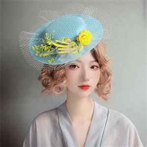 Vintage Fishnet and Flowers Fascinator Bridal Bowler-hat Princess Lolita Cosplay Accessory J21682