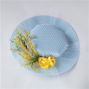 Vintage Fishnet and Flowers Fascinator Bridal Bowler-hat Princess Lolita Cosplay Accessory J21682