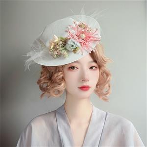 Retro Flowers and Fishnet Fascinator Lolita Bowler-hat Princess Cosplay Party Accessory J21683