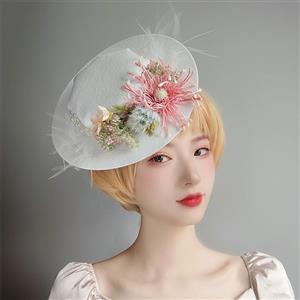 Retro Flowers and Fishnet Fascinator Lolita Bowler-hat Princess Cosplay Party Accessory J21683