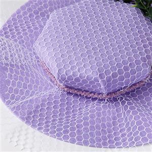 Retro Purple Flowers and Fishnet Fascinator Lolita Bowler-hat Princess Cosplay Accessory J21684