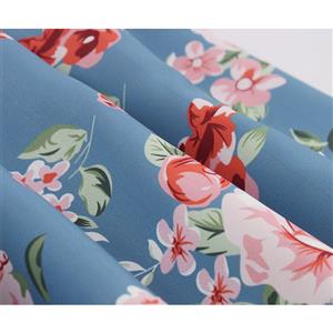 1950s Retro V Neckline Flutter Sleeve Floral Print Front Button Ruffle Summer Swing Dress N22081