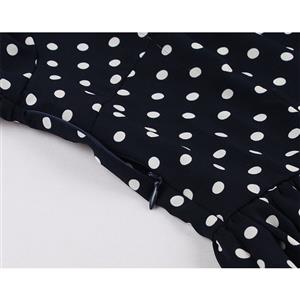 Vintage Frill Collar Polka Dots Front Button Long Sleeve Maxi Dress N19804