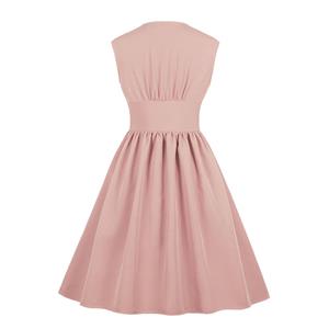 Vintage Rockabilly V Neck Front Button Sleeveless High Waist Cocktail Party Swing Dress N19105