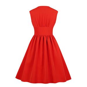Vintage Rockabilly V Neck Front Button Sleeveless High Waist Cocktail Party Swing Dress N19106