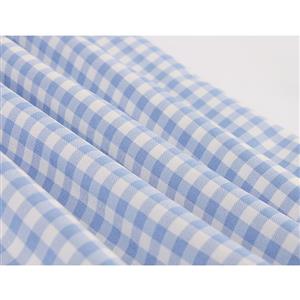 Vintage Rockabilly Blue Checkered Front Button High Waist Cocktail Party Swing Dress N19401