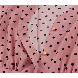 Vintage Rockabilly Polka Dots Half Sleeve Front Button High Waist Cocktail Party Swing Dress N19947